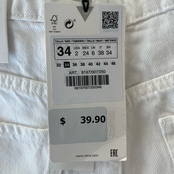Zara High-Rise White Denim Shorts US 2 - Picture 4 of 4